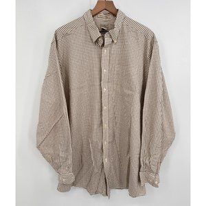 LL Bean Wrinkle Resistant Button Up Shirt Men XLT Cream Checkered Pocket